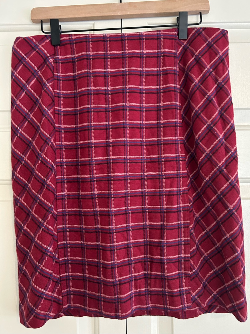 J. Jill Ponte Pink Red Plaid Midi Skirt Stretch Waist Grunge Y2K Preppy, Size M